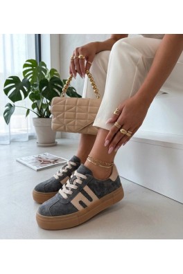 Pilkos Spalvos Odiniai Sneakers Stiliaus Na platformos Filippo
