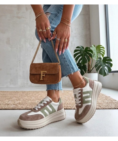 Smėlio Spalvos Odiniai Sneakers Stiliaus Na platformos Filippo