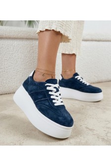 Tamsiai mėlyni Cambell platforminiai odiniai sportbačiai