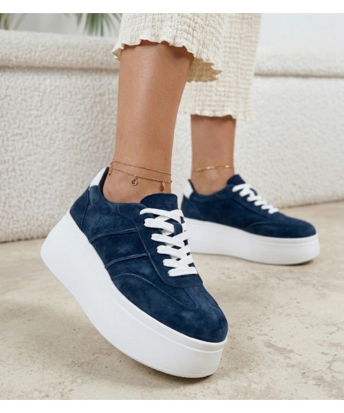 Tamsiai mėlyni Cambell platforminiai odiniai sportbačiai