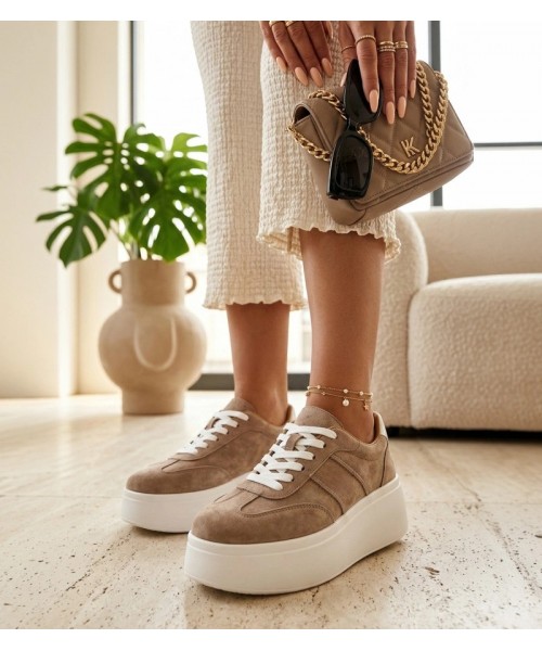 Smėlio spalvos odiniai platforminiai sportbačiai Cambell