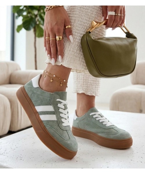 Žalios Spalvos Odiniai Sneakers Stiliaus Na platformos Cambell