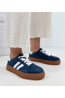 Tamsiai mėlyni Cambell platforminiai odiniai sportbačiai