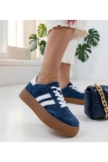 Tamsiai mėlyni Cambell platforminiai odiniai sportbačiai