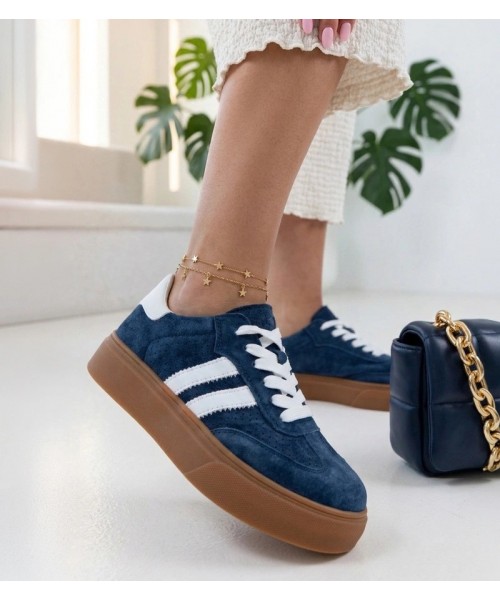 Tamsiai mėlyni Cambell platforminiai odiniai sportbačiai