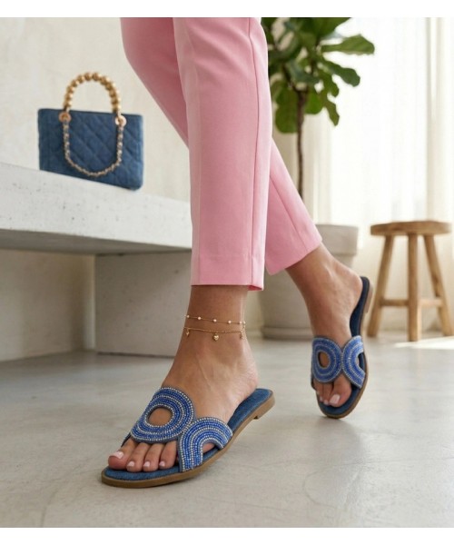 Mėlynos Olivia Zirconia dekoruotos šlepetės