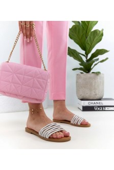 Baltos Adelinos cirkoniais dekoruotos šlepetės