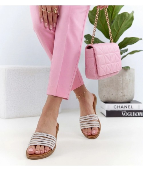 Baltos Adelinos cirkoniais dekoruotos šlepetės