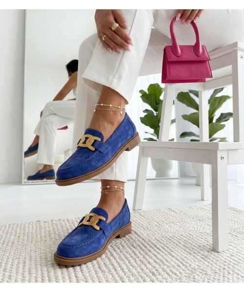 Mėlyni mokasinai su dekoratyvine sagtimi Leopoldine