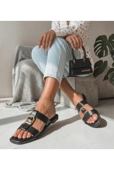 Juodos Spalvos Šlepetės Damskie Zdobione Sprzączką Lavinia