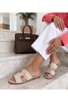Smėlio Spalvos Šlepetės Damskie Eleganckie Su Wycięciami Tabitha