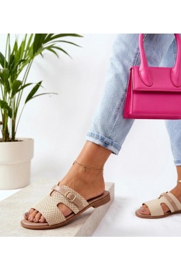 Smėlio Spalvos Šlepetės Damskie Eleganckie Su Wycięciami Tabitha