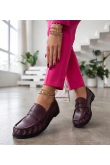 Burgundiški „Penny Loafers“ tipo mokasinai su raukšlėtu priekiniu galu, „Jereria“