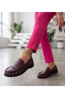 Burgundiški „Penny Loafers“ tipo mokasinai su raukšlėtu priekiniu galu, „Jereria“