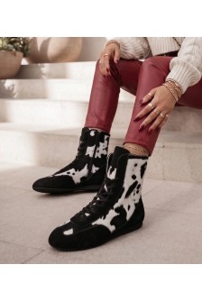 Juoda Sneakers Stiliaus Za Kostkę W Krowi Print Pioana
