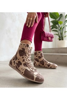 Smėlio spalvos Sneakers Stiliaus Za Kostkę W Krowi Print Alaria
