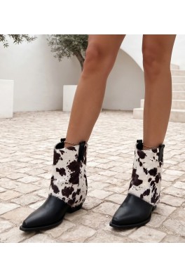 Juodos kaubojinės batai su užsuktomis kulkšnėmis, su karvių odos lopais „Wrenlita“