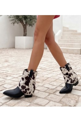 Juodos kaubojinės batai su užsuktomis kulkšnėmis, su karvių odos lopais „Wrenlita“