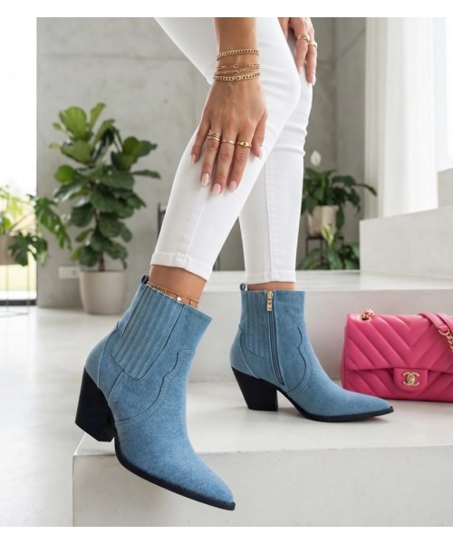 Niebieskie Kowbojki Na Obcasie Su Imitacji Jeansu Hlienoma